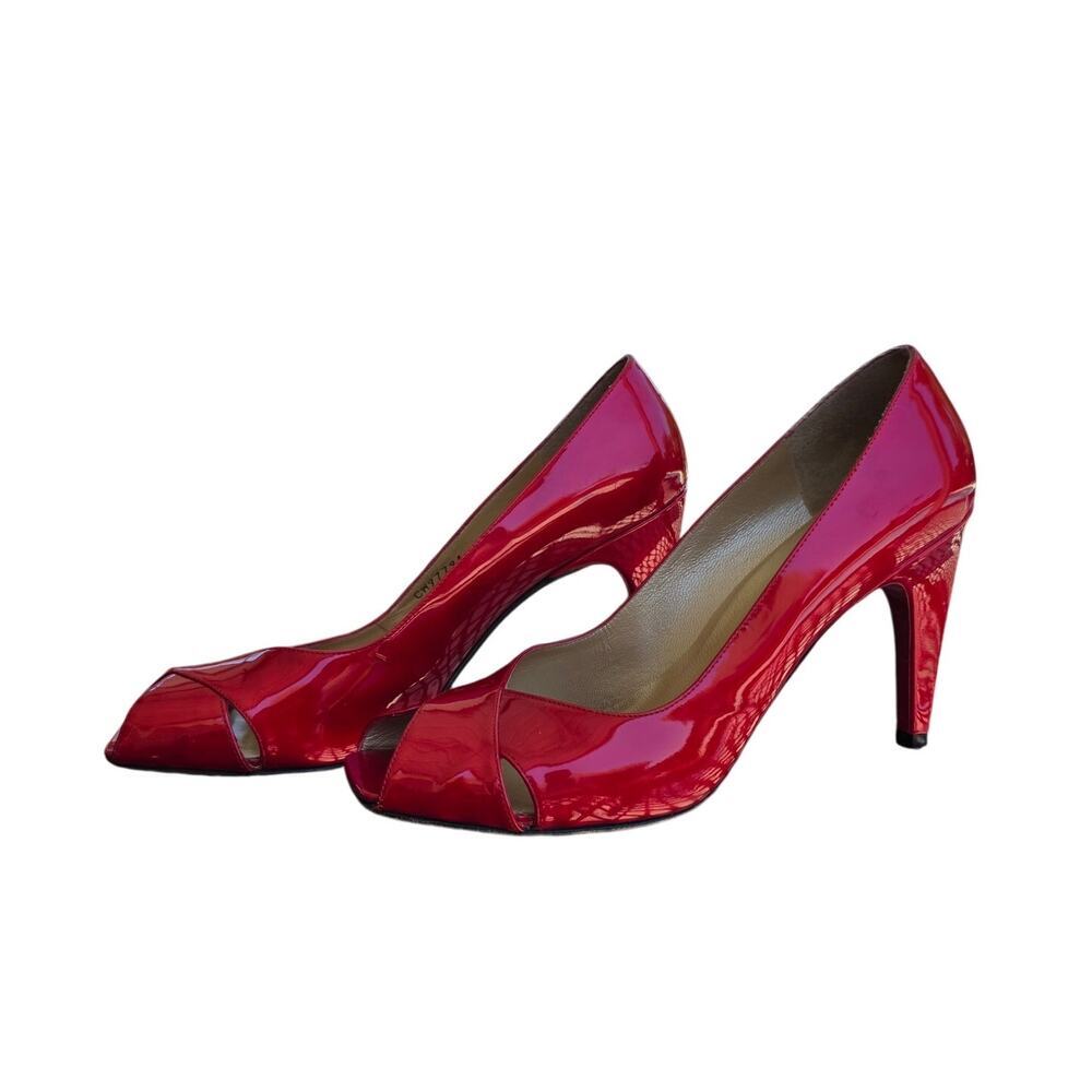 Stuart Weitzman Patent Leather Peep Toe Heels Red Size 9.5